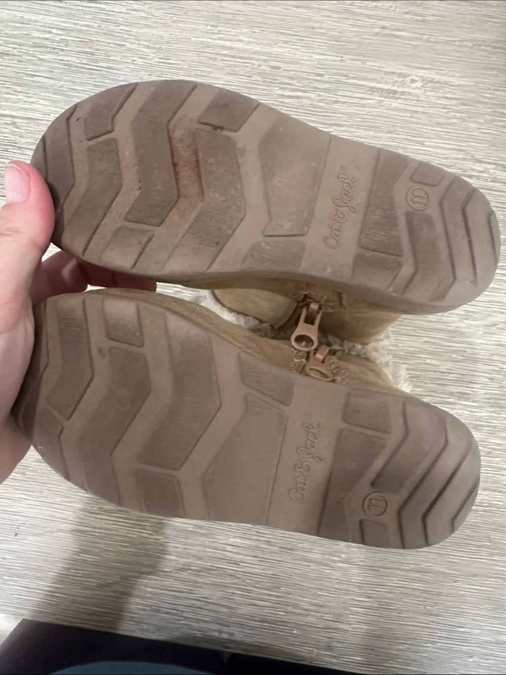 Kids Faux Ugg Winter Boots with inside zipper Trim - Tan